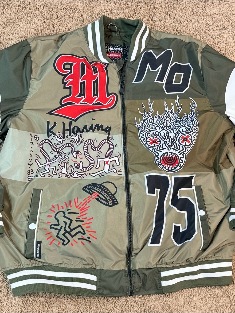 Members Only Keith Harring Collab Varsity Zip Up Jacket Men's S NWOT